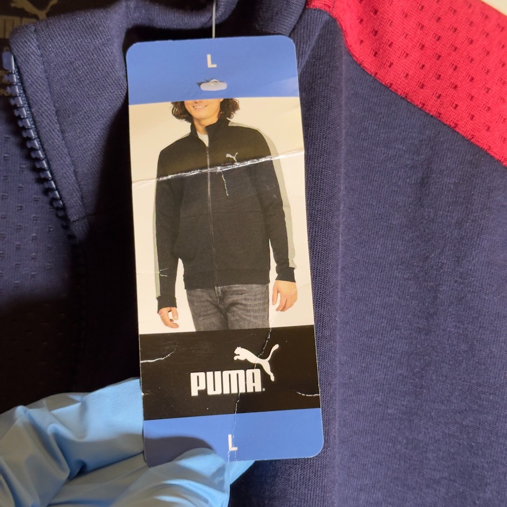 Puma Long Sleeve Track Jacket Navy Men's Size Large Full Zip Solid Pocket Top - Picture 6 of 12